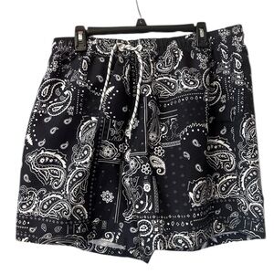 Men’s Black and White Paisley Swim Trunks